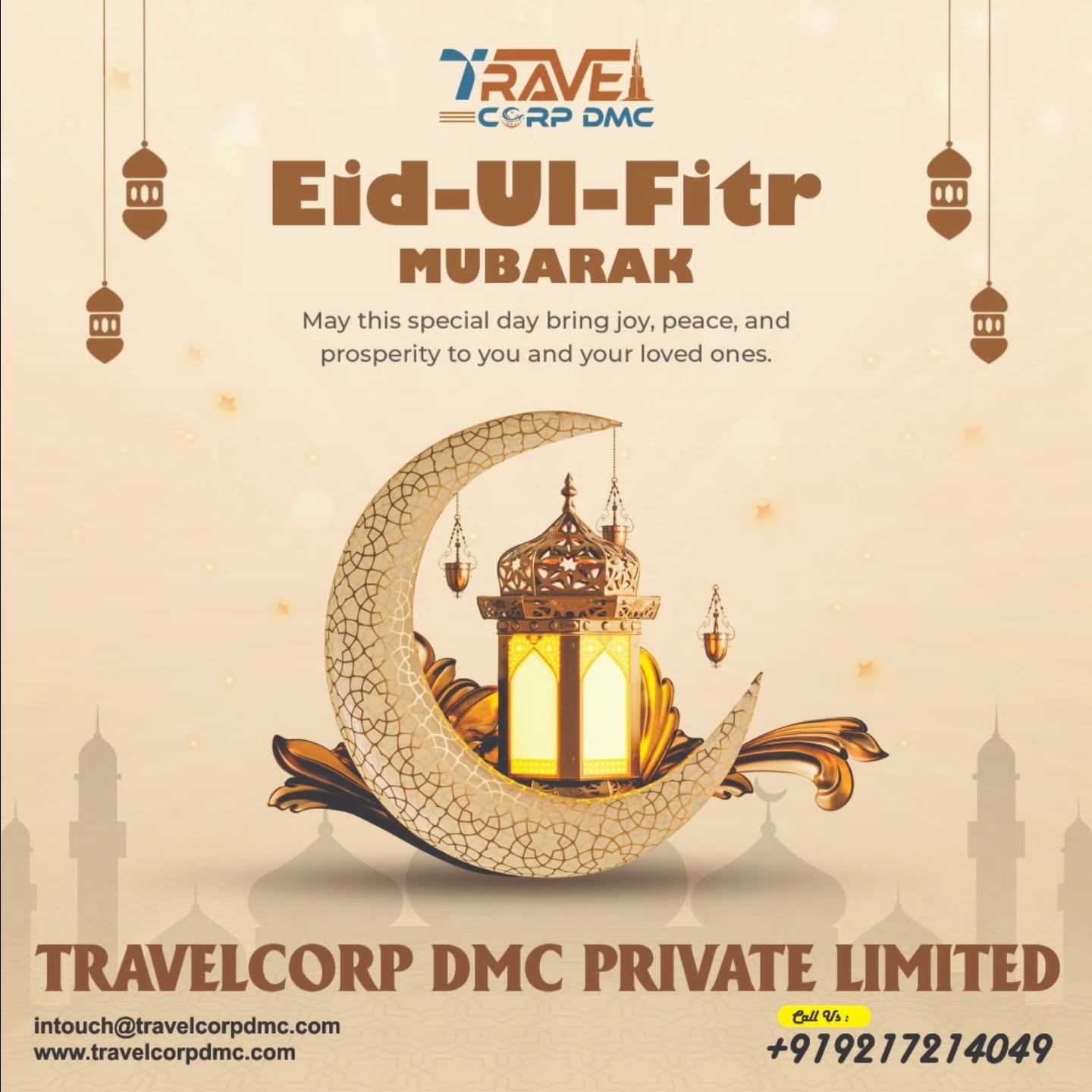 🌙 Eid Mubarak from TravelCorp DMC

Wishing our valued partners joy, prosperity, and continued success this Eid.
Thank you for your trust—here’s to growing stronger together.

📩 intouch@travelcorpdmc.com
🌐 www.travelcorpdmc.com

#EidMubarak #TravelPartners #B2BTravel #TravelCorpDMC #GlobalBusiness
